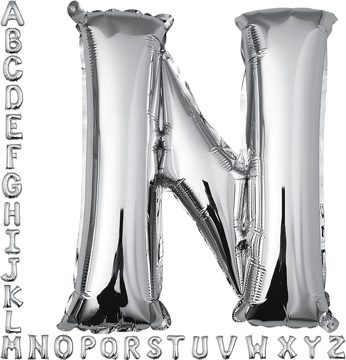 40 inch Silver Letter N Balloon, Big Size Alphabet Foil Mylar Helium Balloons by VHUWE