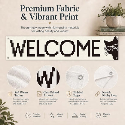 Funny Cat Welcome Banner for Porch Entryway, Pixel Art Wall Hanging Decor for - Image 5