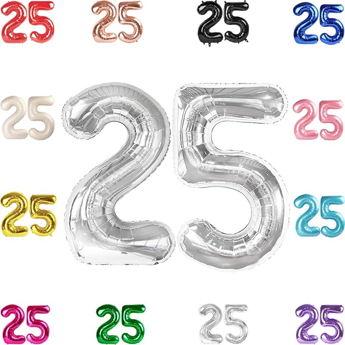Silver Number 25 Balloon 40 Inch by IWERP