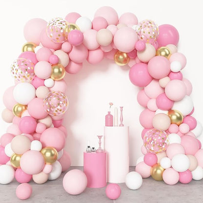 Amandir 144Pcs Pink Balloons Garland Arch Kit | Light Pink Gold White Confetti - Image 4