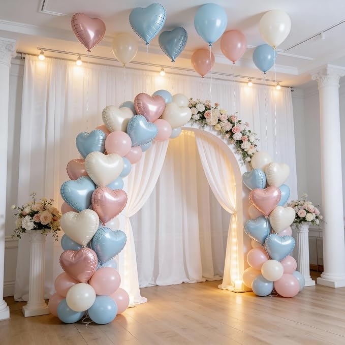 Blue Cream Beige Heart Balloons - Image 6