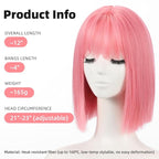 Allbell Pink Bob Wigs for Women Short Wig with Bangs Heat Resistant Synthetic Hair 12 inch for Daily Party Halloween Costume Use