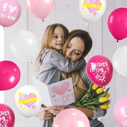Paready Mother's Day Balloons Set, 12 Inch Helium Light Hot Pink White Latex - Image 5