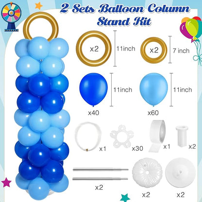 Civaner 2 Sets Cartoon Theme Balloon Column Stand Kit 100 Pcs Adjustable Blue - Image 2