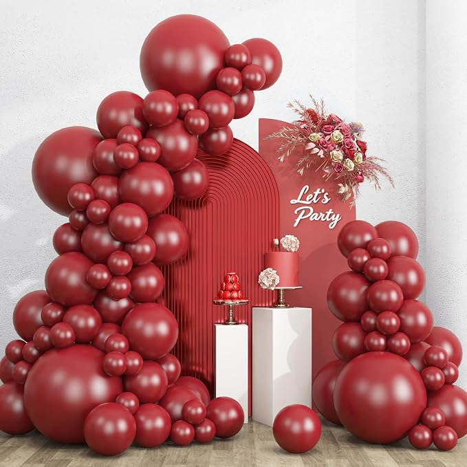 RUBFAC 135pcs Ruby Red Balloons, Cherry Dark Red Burgundy Latex Balloon by RUBFAC