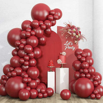 RUBFAC 135pcs Ruby Red Balloons, Cherry Dark Red Burgundy Latex Balloon by RUBFAC