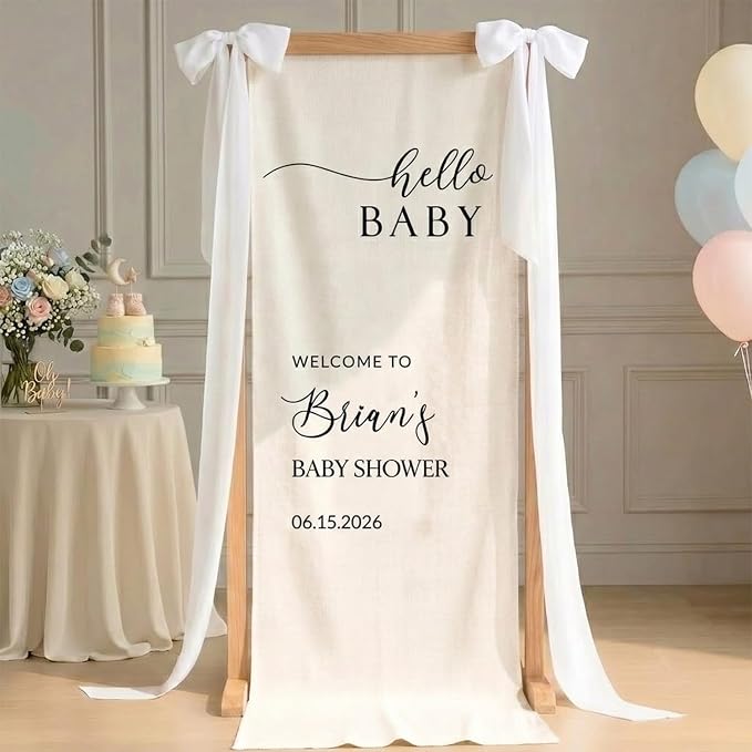 Personalized Baby Shower Fabric Welcome Sign Hello Baby Linen Backdrop 1 | by Unknown