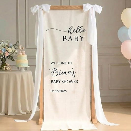 Personalized Baby Shower Fabric Welcome Sign Hello Baby Linen Backdrop 1 | by Unknown