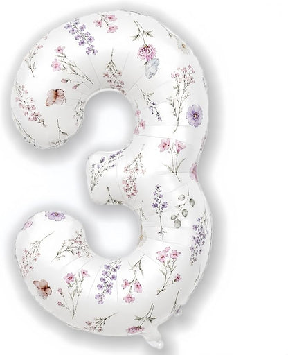 3rd Birthday Decorations for Girls, 40 Inch White Floral Number 3 Balloons | by Froova