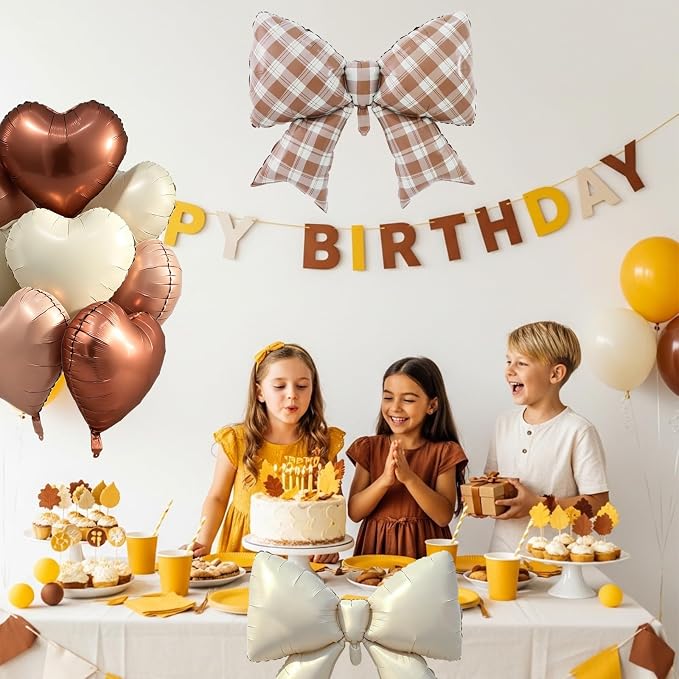Vuzvuv Brown Gingham Bow Heart Balloons Set, Anniversary, Bridal Shower（Mix - Image 6