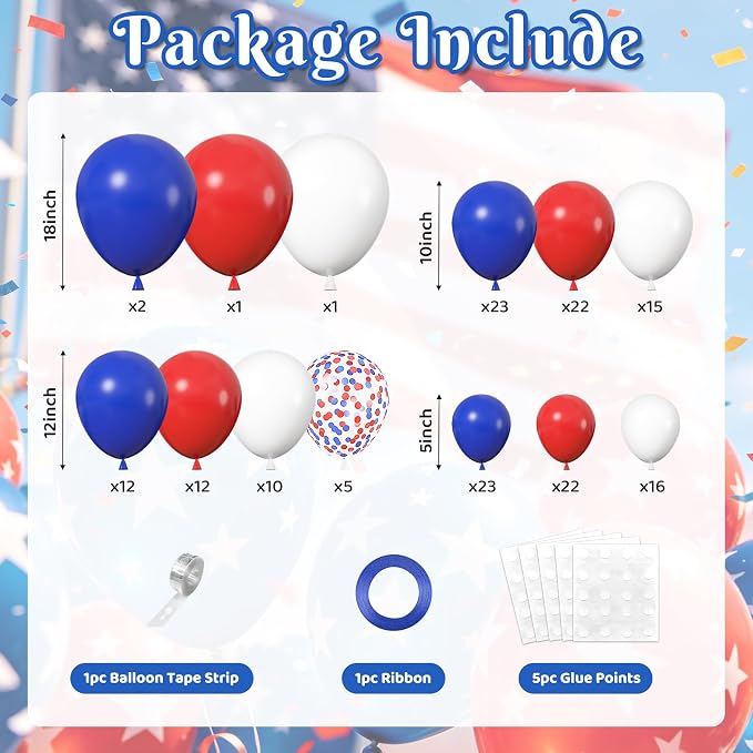 164Pcs Red White and Blue Balloons Garland Arch Kit - Image 2