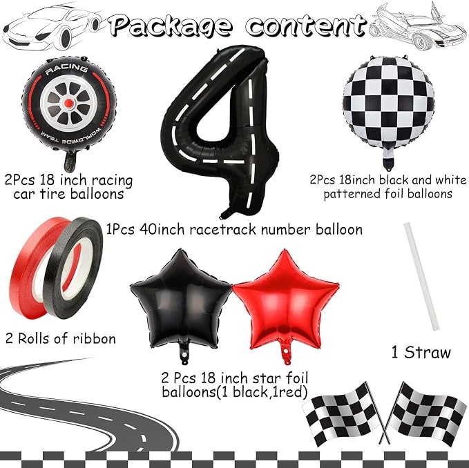 Race Car Balloons, 40 Inch Racetrack Number 4 Balloons, Big Number Balloons - Image 7