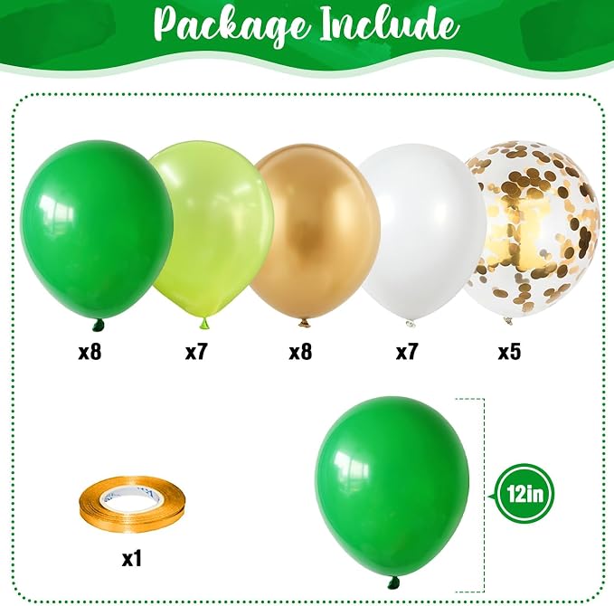 Green Gold Balloons Set, Dark Green Pearl Lime Green Metallic Gold White - Image 2