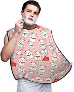 Waterproof Grooming Apron, Non-Stick Beard Bib with Suction Cups, for Cute Lucky Cat Pink