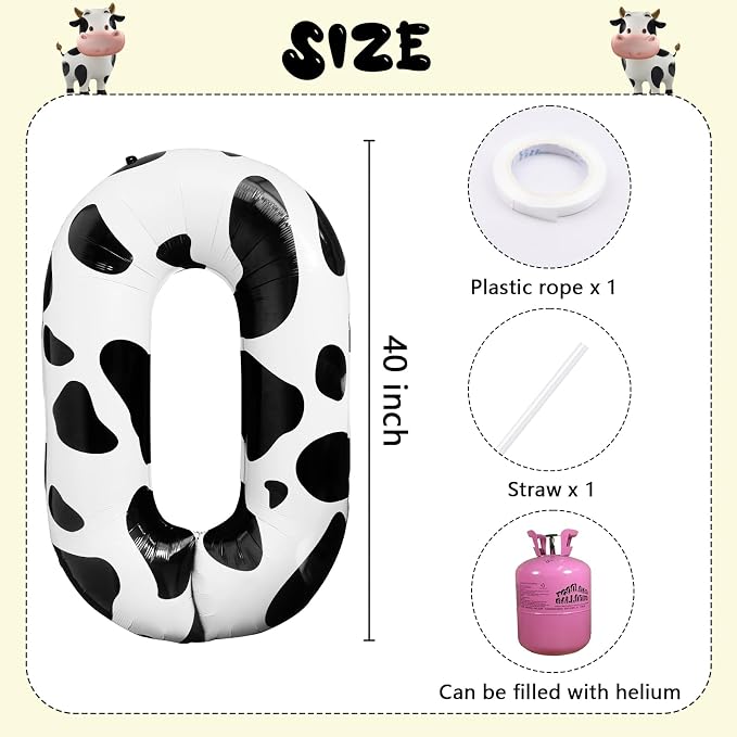 Cow Print 40 Inch Number 0 Birthday Balloon - Image 6