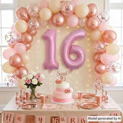 Pearlescent Pink Number 16 Balloon 40 Inch, Shiny Foil - Image 6