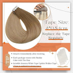 Full Shine Tape in Human Hair Extensions Seamless Tape ins Extensions 14 Inch 10 Golden Brown to 14 Dark Blonde Balayage Hair Extensions Tape in 50 Gram Straight Invisible Tape Hair 20pcs