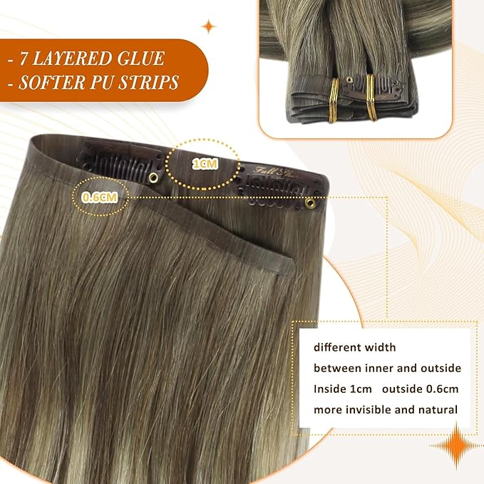 Full Shine Human Hair Clip in Extensions Balayage Human Clip in Hair Extensions Ash Brown Ombre Platinum Blonde Straight Clip ins Softness 14 Inch 8 PCS 120 G