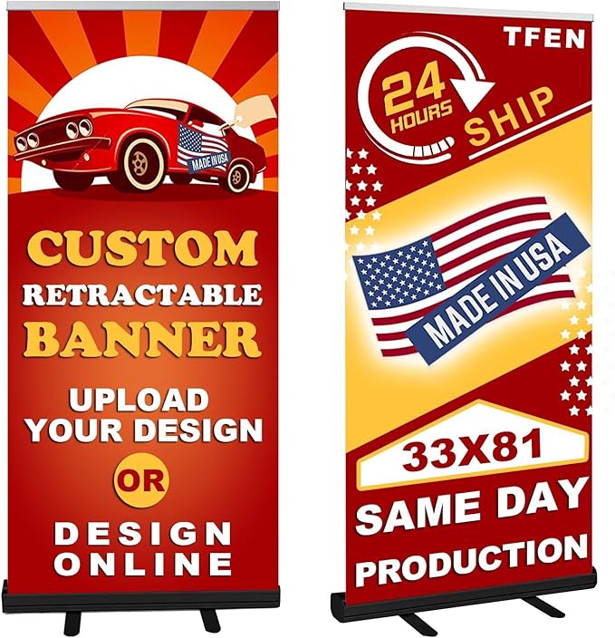 Custom Banner Aluminum Black Retractable Banner-Made in USA-33"x81" by TFEN