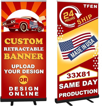 Custom Banner Aluminum Black Retractable Banner-Made in USA-33"x81" by TFEN