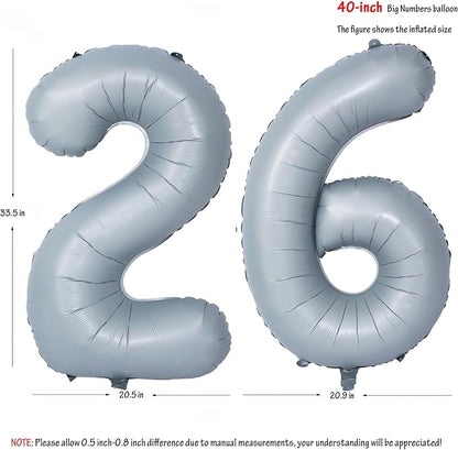 40 In Matte gray Number Balloon Helium Foil Mylar Birthday Balloon Digit 26 | - Image 2