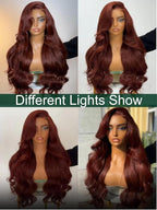 KLAIYI Bye Bye Knots Glueless Wig Reddish Brown Body Wave 7x5 Pre Cut HD Lace Front Wigs Human Hair Put On And Go Wig Pre Bleached Pre Plucked with Baby Hair 30S Ready To Wear 150% Density Full 26Inch