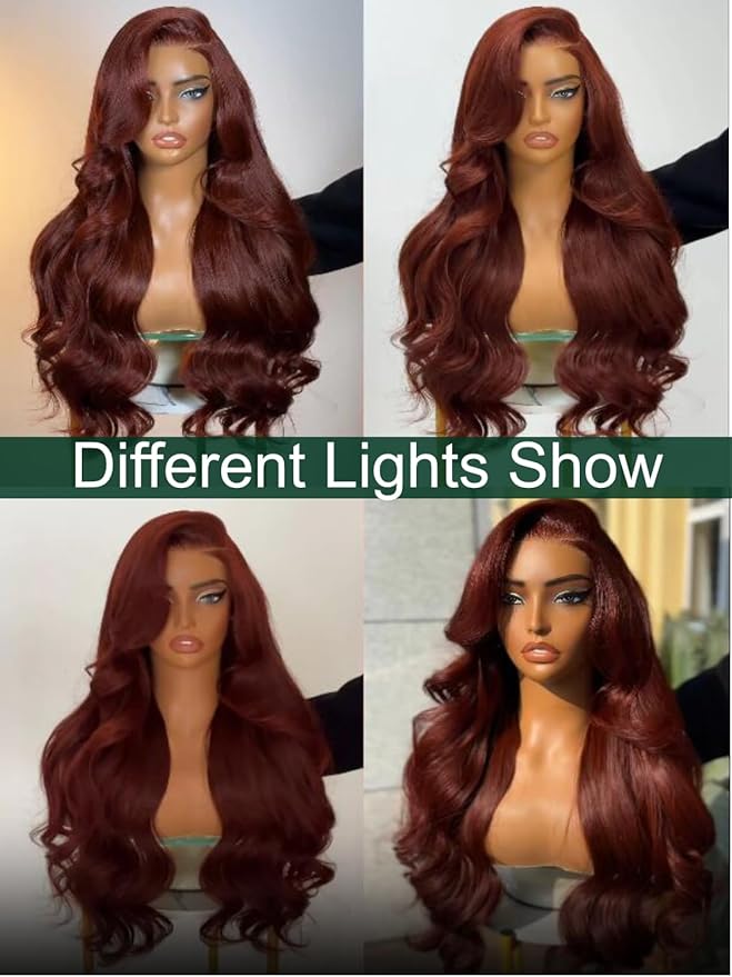 KLAIYI Bye Bye Knots Glueless Wig Reddish Brown Body Wave 7x5 Pre Cut HD Lace Front Wigs Human Hair Put On And Go Wig Pre Bleached Pre Plucked with Baby Hair 30S Ready To Wear 150% Density Full 24Inch