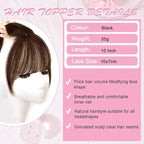 Hair Toppers for Women Real Human Hair Clip in Bangs 360° Cover Remy Human Hair Topper with Bangs for Thinning Realistic Scalp Upgrade Swiss Lace Base Hairpieces Cover Gray Hairy Roots Medium Brown