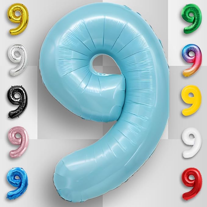 Candy Blue Number Balloon 9 Mylar Foil Balloons 32 inch - Image 6