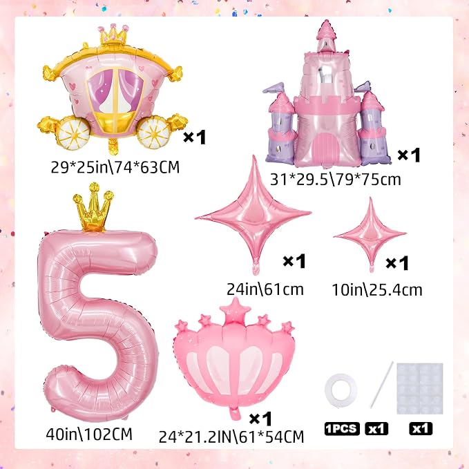 Minyu 6-Piece Princess Theme Party Decoration Set: Princess Carriage + Pink - Image 2
