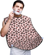 Stretchable Beard Cape, Non-Stick Hair Catcher for Trimming, Waterproof Grooming Apron, Cheetah Leopard Print Floral Pink