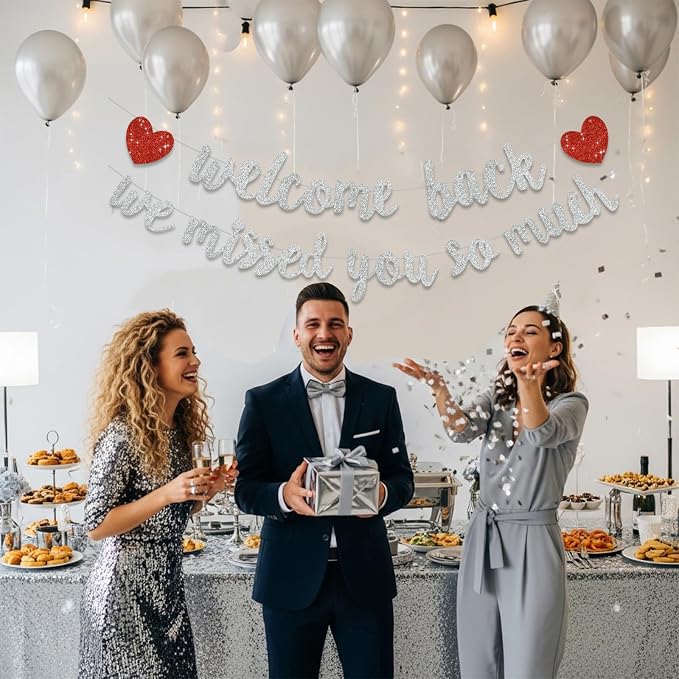 Glitter Silver Welcome Back We Missed You So Much Banner NO DIY | Pre-Strung - Image 5