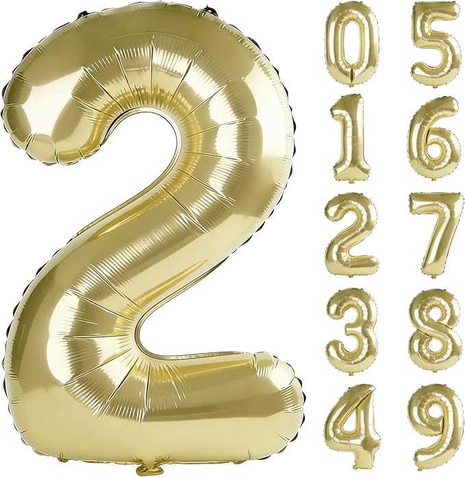 40 Inch Number 2 Balloons for 2nd Birthday Party Decorations, 0-100 Champagne by FOBELEC