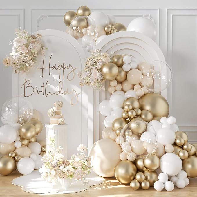 White and Gold Balloon Garland Arch Kit 132Pcs Metallic gold Ivory white Cream by CROSSFINGERS
