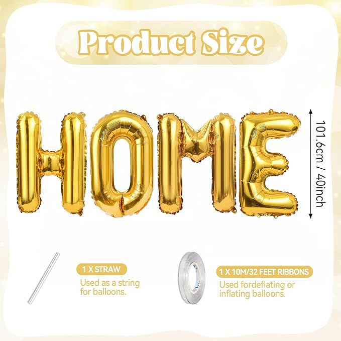 40 Inch Gold HOME Balloons, Large Gold Letter Foil Balloon - Image 2