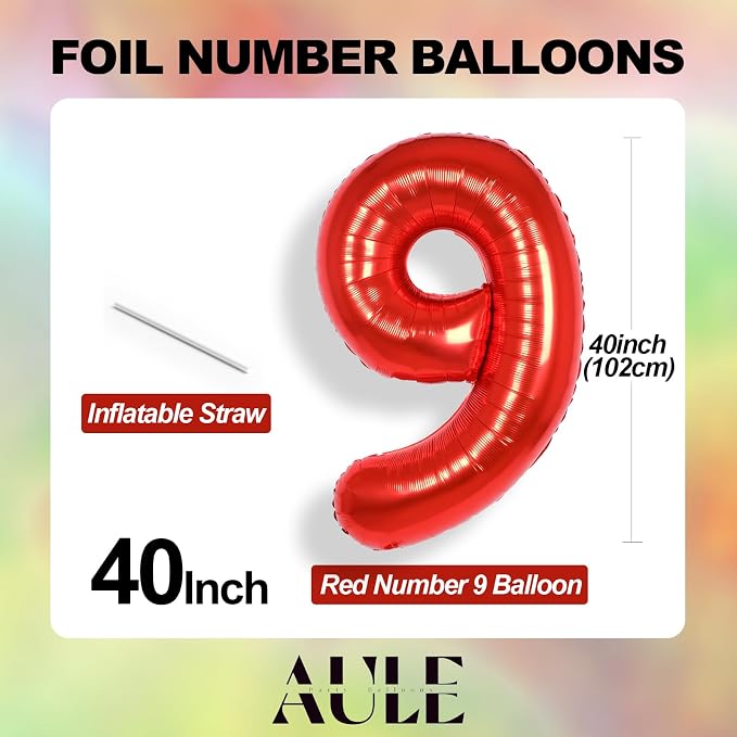 AULE 40 Inch Red 9 Balloon Number Foil 0-9 Birthday Big Numbers | Birthday - Image 5