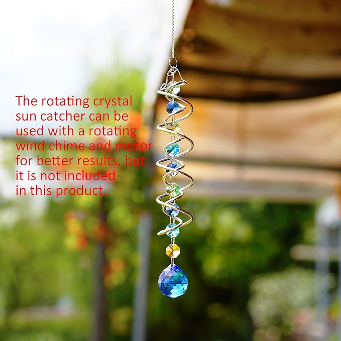 20.5in Sea Blue Crystal Gazing Ball Spiral Wind Spinner Suncatcher | Sea Blue - Image 2
