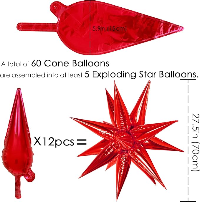 ZAKVOOR 60 Pcs Star Balloons 12 Spike Foil Explosion Party Decoration Balloons - Image 2