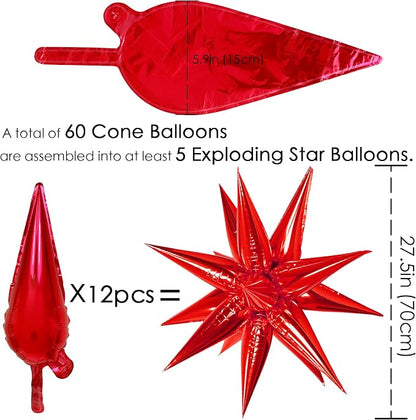 ZAKVOOR 60 Pcs Star Balloons 12 Spike Foil Explosion Party Decoration Balloons - Image 2