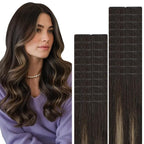 VINBAO Injected Tape in Hair Extensions Balayage Dark Brown Mixed Chestnut Brown 50g 18in 20pcs Invisi Edge Tape in Extensions Human Hair Natural Full 18inch #2/6/2
