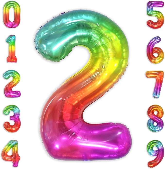 SUWEN Rainbow Number 2 Balloon 40 Inch, Big Colorful Balloons 0-9 | Large by SUWEN