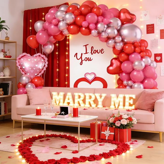 Valentines Day Balloons Arch Kit, Hot Pink Red Metallic Pink Blloons - Image 6