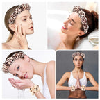 Zkptops Spa Headband for Washing Face Wristband Set Sponge Makeup Skincare Velvet Fabric Bubble Soft Get Ready Hairband for Women Girl Puffy Padded Headwear Non Slip Thick Hair Accessory(Leopard 1)