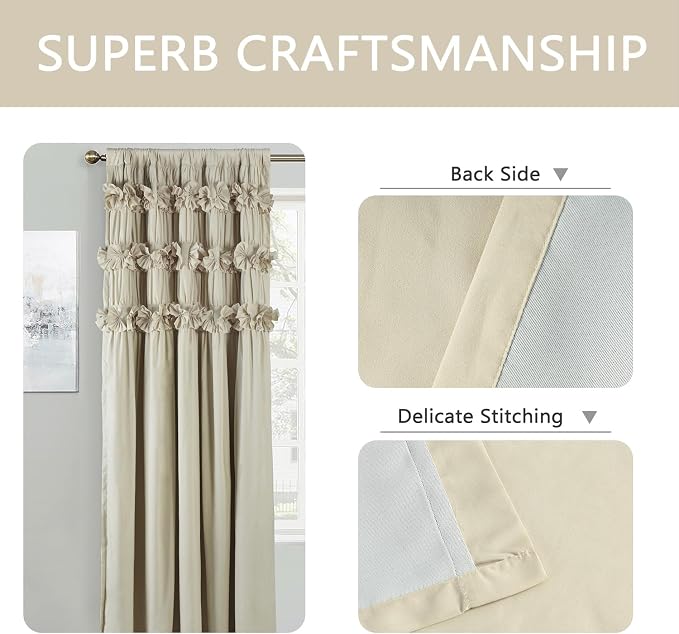 Camel Blackout Curtains with Handmade Ruffles | Thermal Insulated Room - Image 6