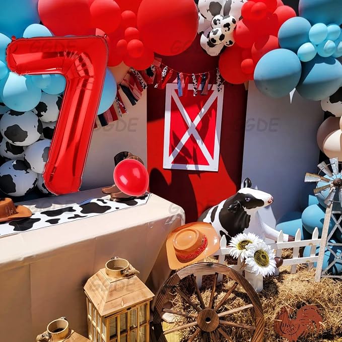 40 Inch 7 Red Number Balloons Mylar Foil Balloons 7th Birthday Party Decor | - Image 3