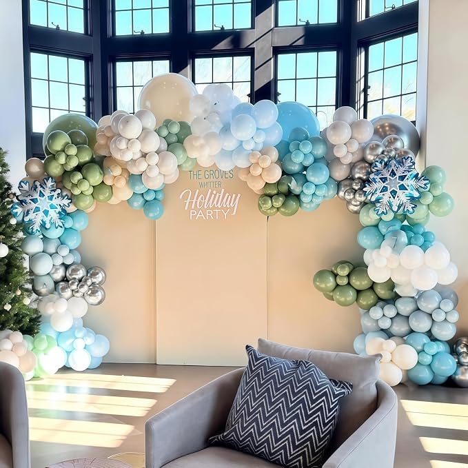 Blue Green Snowflake Balloon, Winter Wonderland Party Decorations, Pastel Green - Image 4