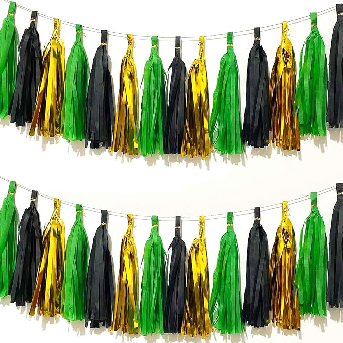 We Moment Green and Black Gold Tissue Paper Tassels Party Tassel Garland Banner by We+Moment