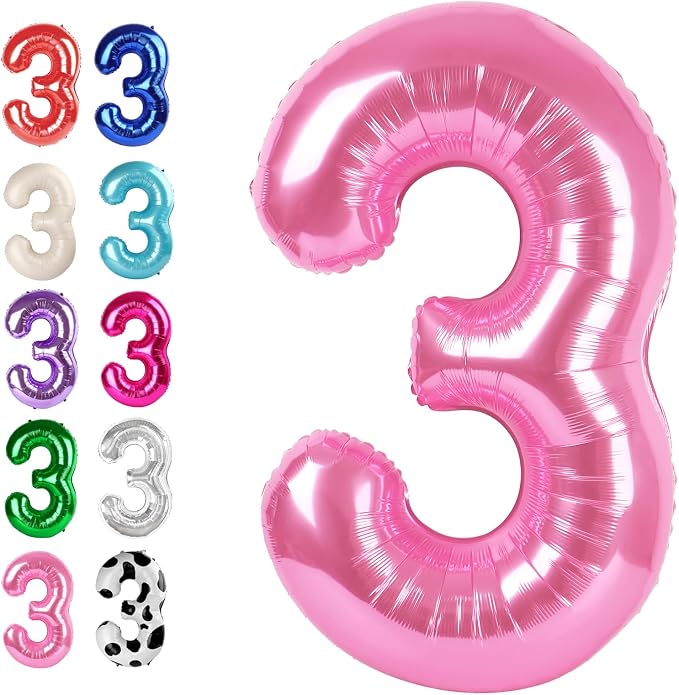 40 Inch Pink 3 Large Number Balloon, 3 13 23 30 33 36 38 Pink Birthday Party by Upgesy