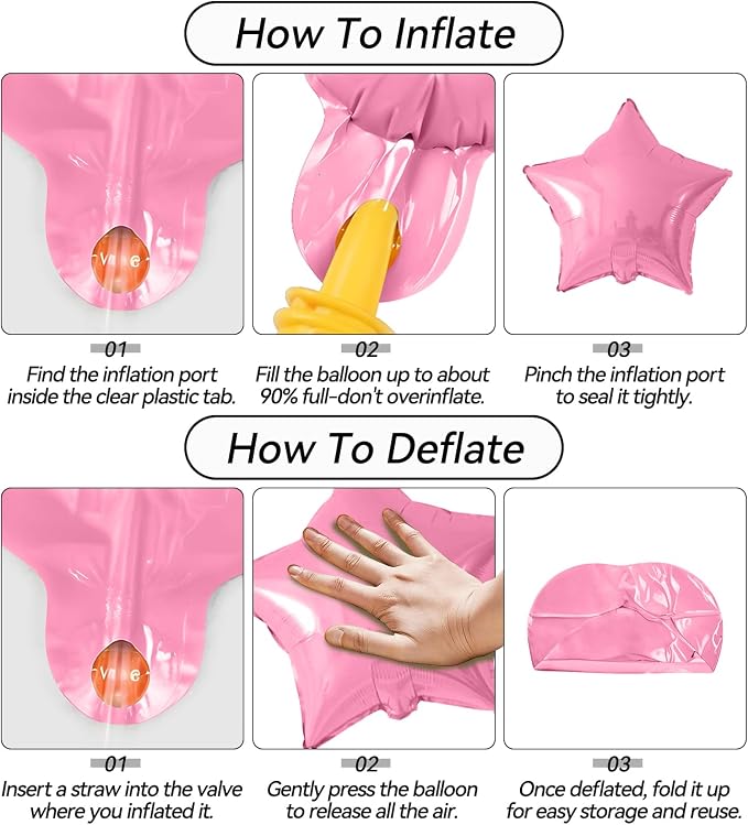 Pink and Silver Star Foil Balloons, 18 Inch Metallic Glitter Stars Balloons - Image 7