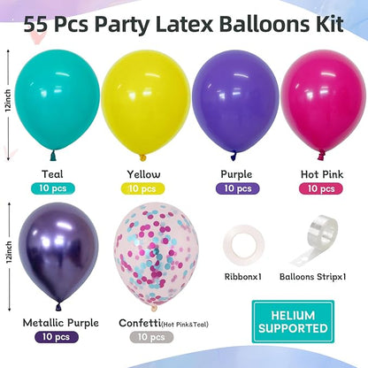 Pink Blue Purple Balloons 12 Inches 60 Pcs Hot Pink Metallic Purple Yellow - Image 2